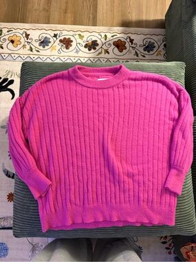 aerie Hot Pink Ribbed Crewneck Sweater
